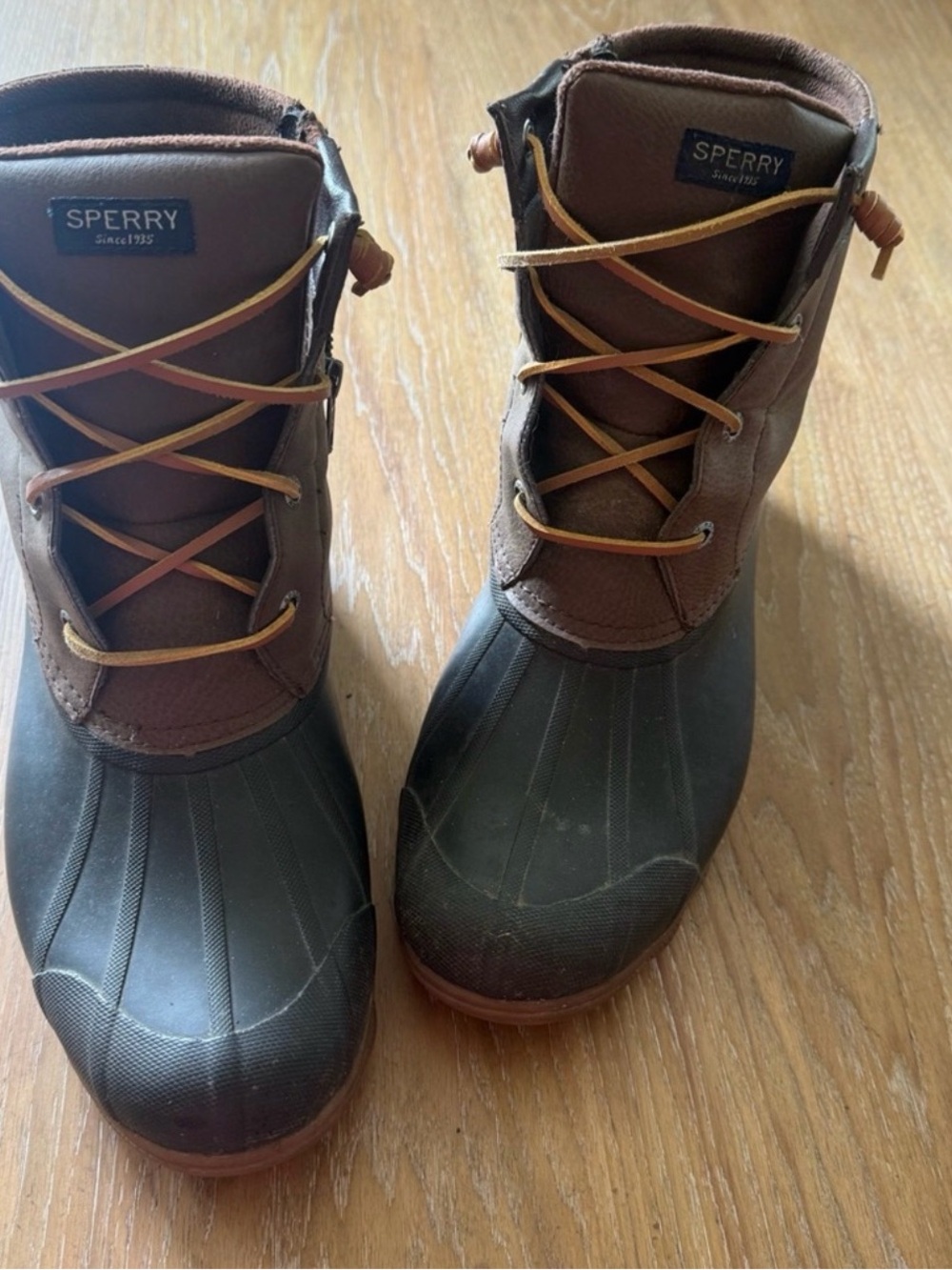 Sperry Brown and Black Lace-Up Duck Boots